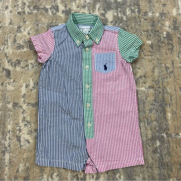 Ralph Lauren Other - Ralph Lauren Striped Seersucker One Piece Romper Pink Blue Green white 3 Months